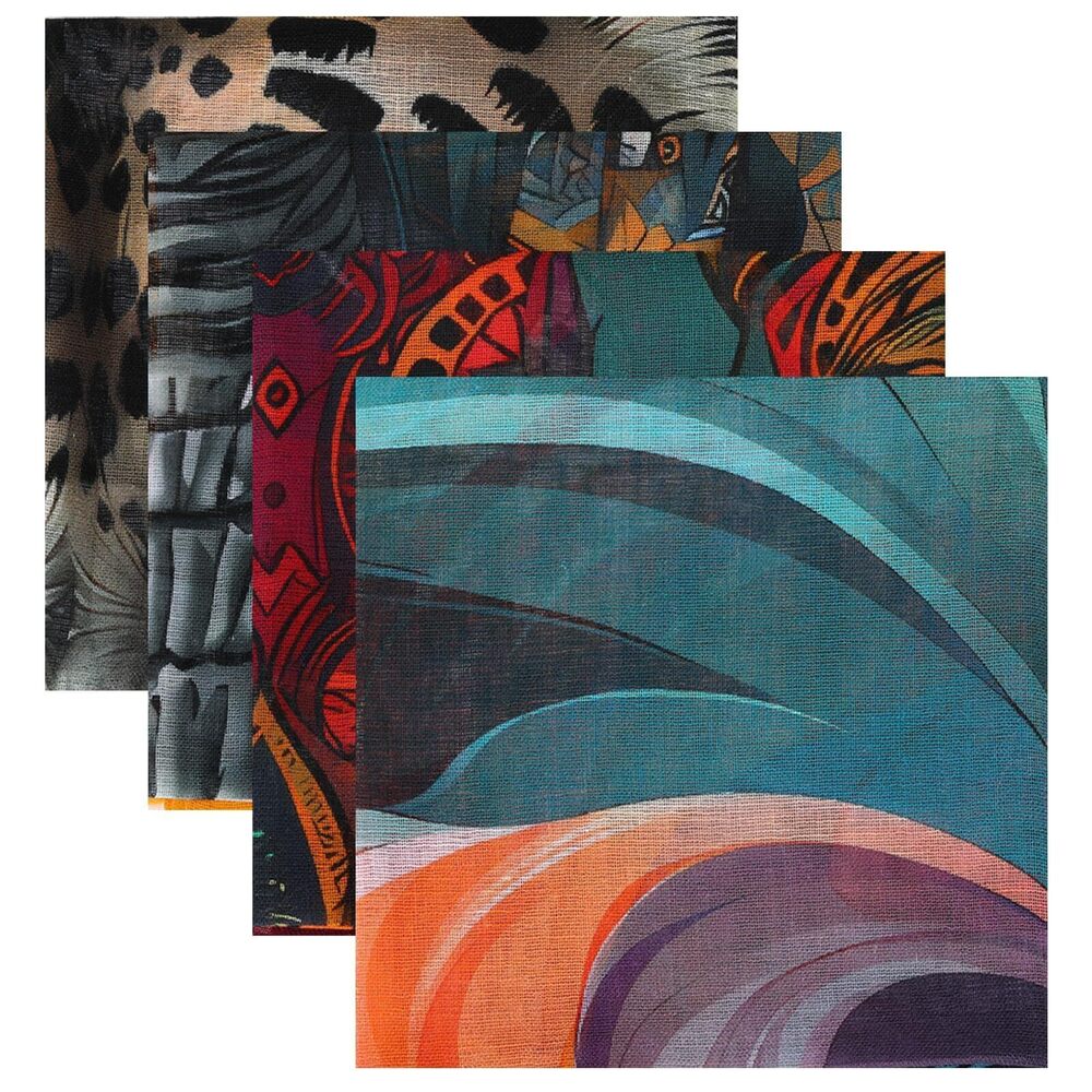 6156 4pcs Neutral Printed Headscarf And Wristband, Soft Breathable Gauze
